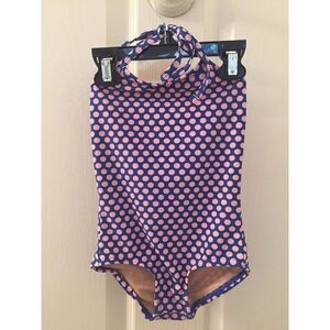 Toobydoo Halter Swimsuit One Piece Blue Pink Polka Dots Girls Size 1-2 Years